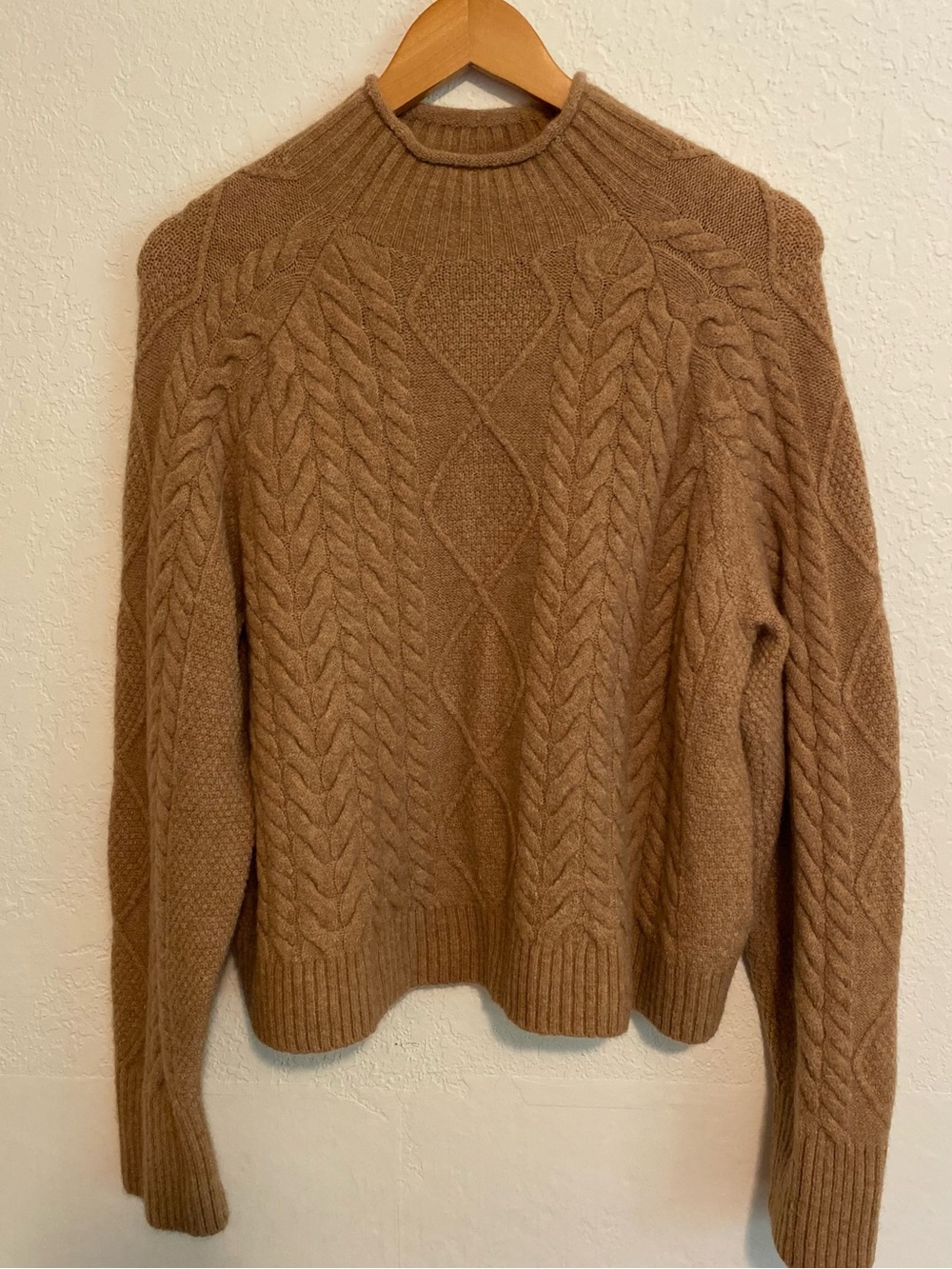J. Crew Cable Knit Rollneck Sweater Super Soft Yarn Camel Tan Women’s Size S